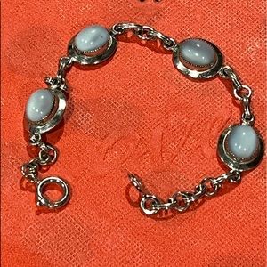 Sterling silver chain link moonstone vintage bracelet